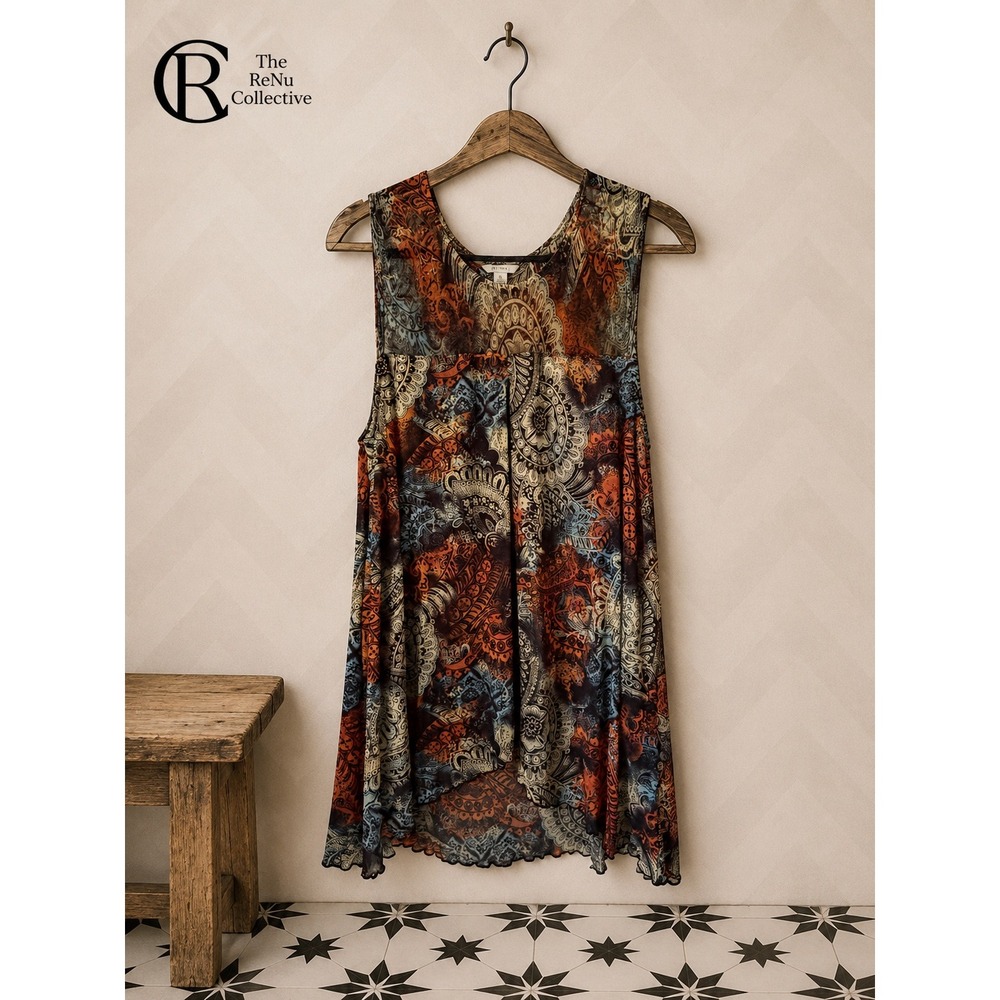 Est. 1946 Sleeveless Mesh‎ Overlay Paisley Print Split Front Dress XL